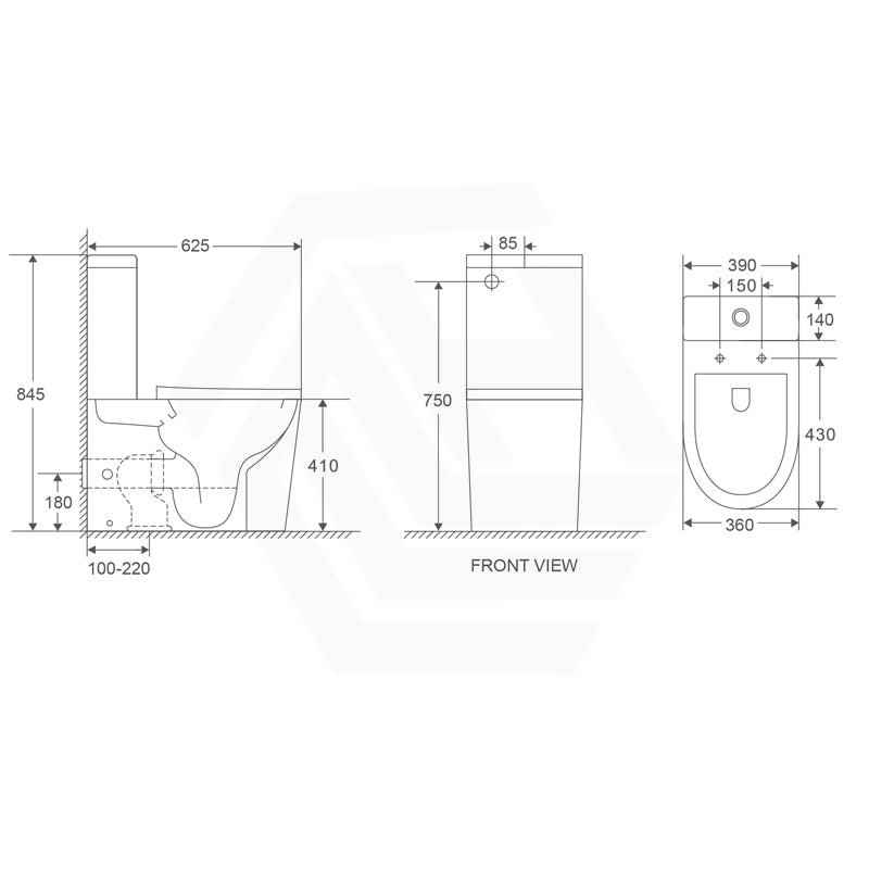 625x390x845mm Bathroom Back to Wall Rimless Tornado Toilet Suite Compact Design