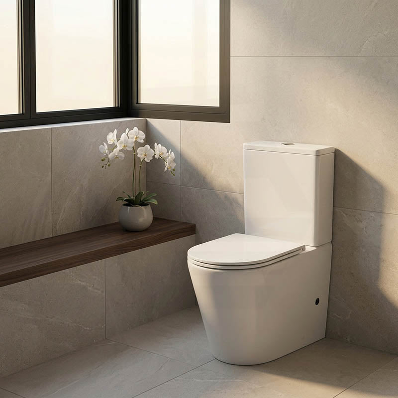 Bathroom Rimless Toilet Suite Comfort Height Back To Wall 670x360x870mm - Gloss White