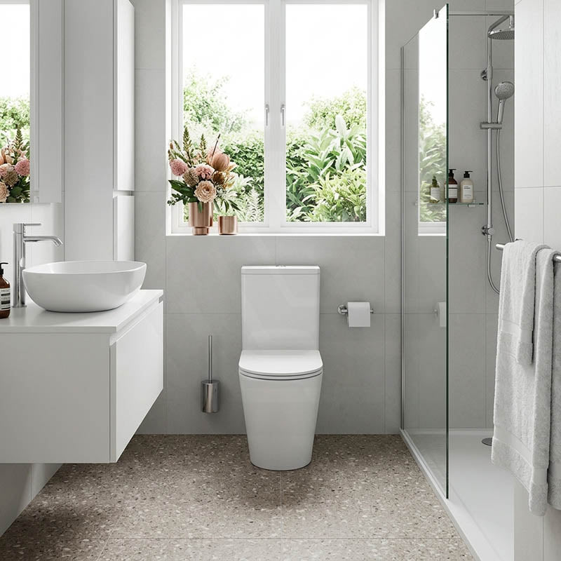 Bathroom Rimless Toilet Suite Comfort Height Back To Wall 670x360x870mm - Gloss White