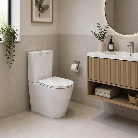 Bathroom Rimless Toilet Suite Comfort Height Back To Wall 670x360x870mm - White