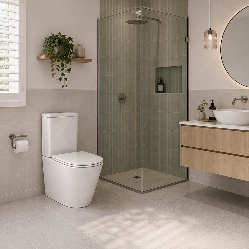 Bathroom Rimless Toilet Suite Comfort Height Back To Wall 670x360x870mm - Gloss White