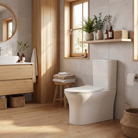 665x395x850mm Bathroom Back To Wall Toilet Suite Rimless Slim Duraplas Seat Ceramic