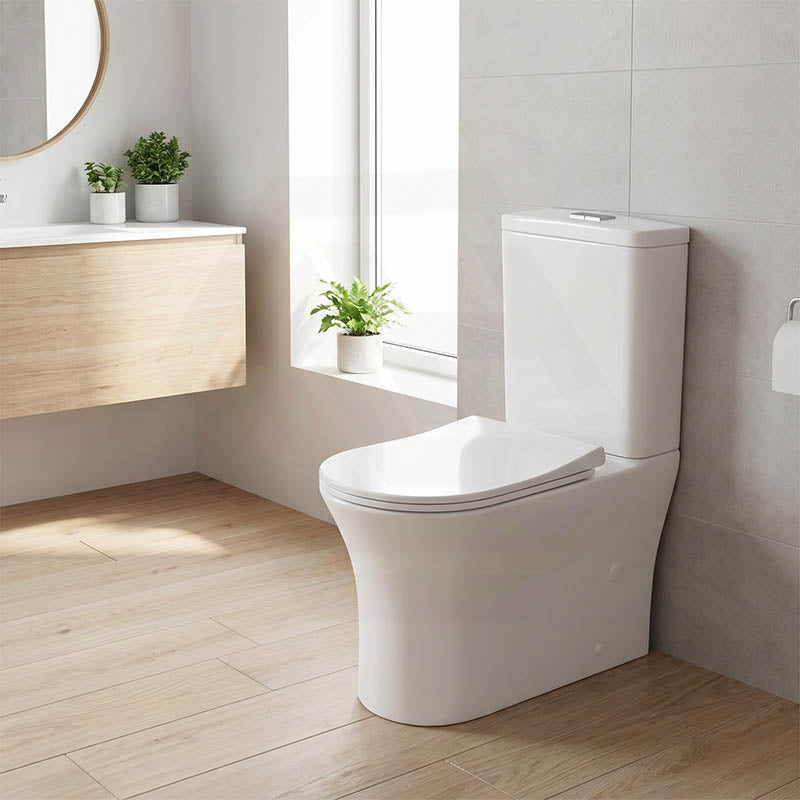 Bathroom Back To Wall Toilet Suite Rimless Slim Duraplas Seat Ceramic 665x395x850mm - Gloss White