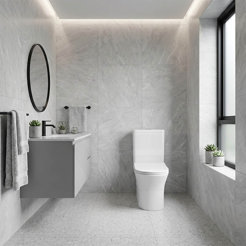 Bathroom Back To Wall Toilet Suite Rimless Slim Duraplas Seat Ceramic 665x395x850mm - Gloss White