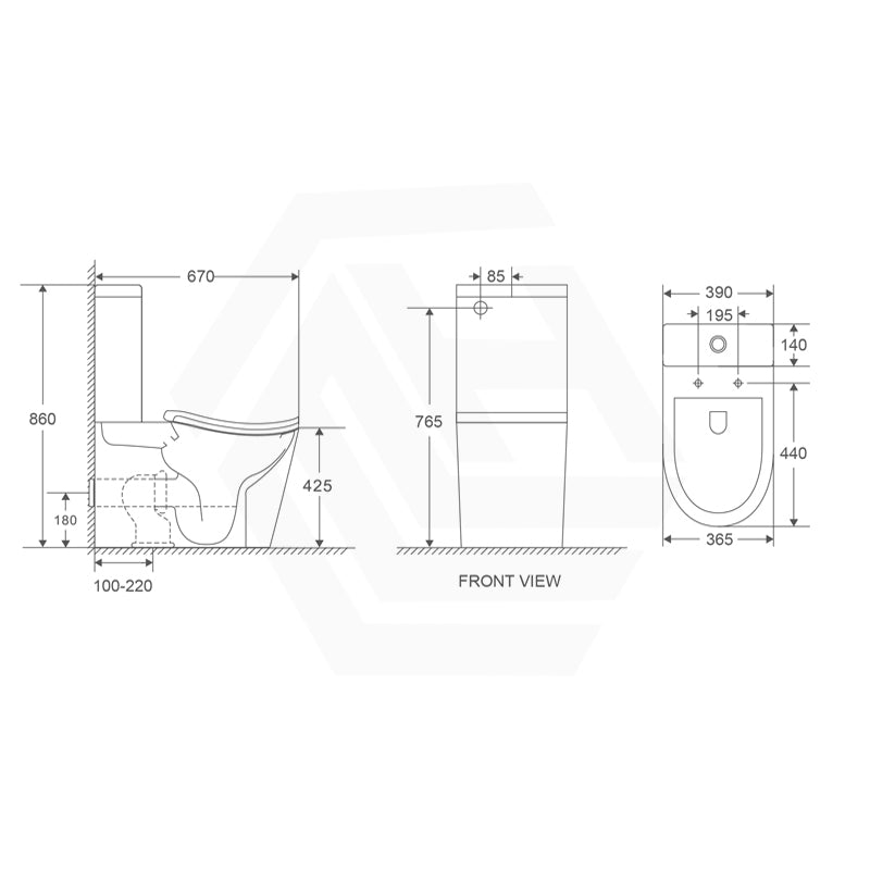 670x390x860mm Bathroom Back to Wall Rimless Tornado Toilet Suite Ergonomic Curved Seat