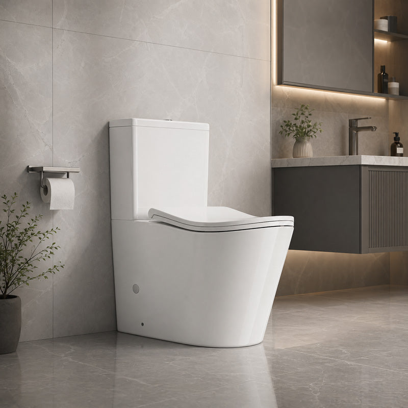 Bathroom Back to Wall Rimless Tornado Toilet Suite with Ergonomic Curved Seat 670x390x860mm - Gloss White