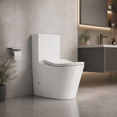 Bathroom Back to Wall Rimless Tornado Toilet Suite with Ergonomic Curved Seat 670x390x860mm - Gloss White