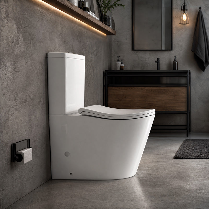 Bathroom Back to Wall Rimless Tornado Toilet Suite with Ergonomic Curved Seat 670x390x860mm - Gloss White