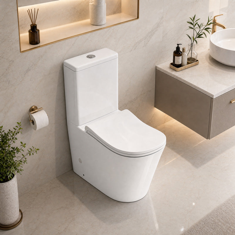 Bathroom Back to Wall Rimless Tornado Toilet Suite with Ergonomic Curved Seat 670x390x860mm - Gloss White