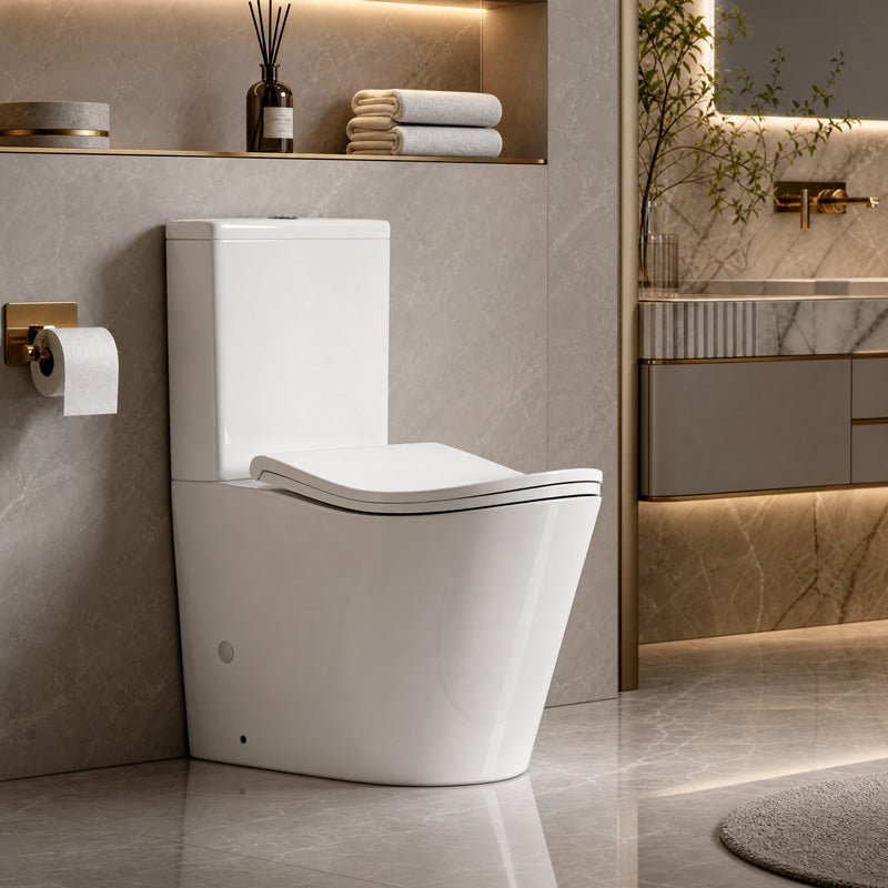 Bathroom Back to Wall Rimless Tornado Toilet Suite with Ergonomic Curved Seat 670x390x860mm - Gloss White