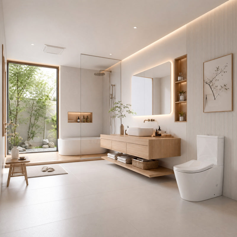Bathroom Back to Wall Rimless Tornado Toilet Suite with Ergonomic Curved Seat 670x390x860mm - Gloss White