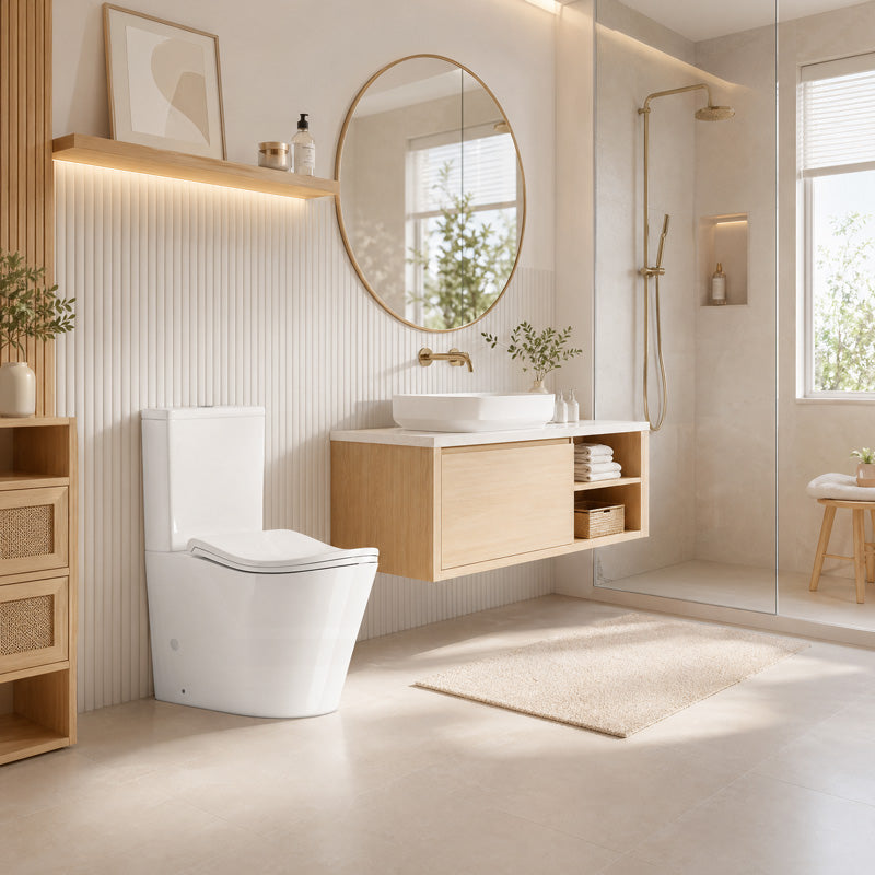 Bathroom Back to Wall Rimless Tornado Toilet Suite with Ergonomic Curved Seat 670x390x860mm - Gloss White