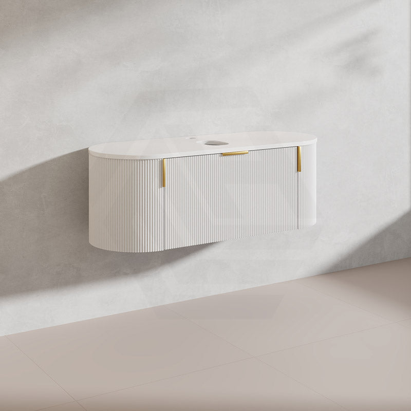 1200mm Carysil Plywood Wall Hung Floating Vanity 12 O'clock/NO Tap Hole with Center Waste Hole Stone Top Brushed Gold Handle Included - Various Color