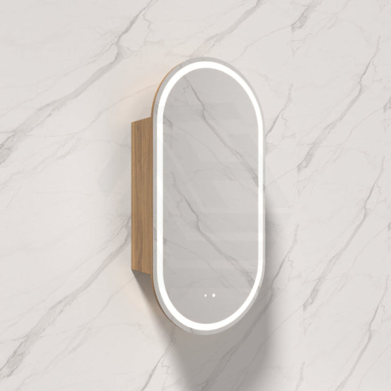 450x900mm Carysil Plywood Wall Hung Oval Motion Sensor LED Shaving Mirror Cabinet Matt White/Walnut for Bathroom