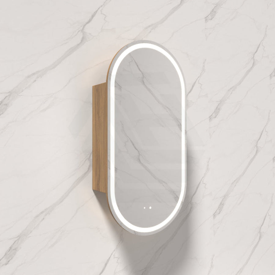 450x900mm Carysil Plywood Wall Hung Oval Motion Sensor LED Shaving Mirror Cabinet Matt White/Walnut for Bathroom