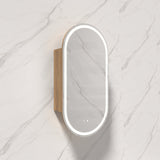 450x900mm Carysil Plywood Wall Hung Oval Motion Sensor LED Shaving Mirror Cabinet Matt White/Walnut for Bathroom