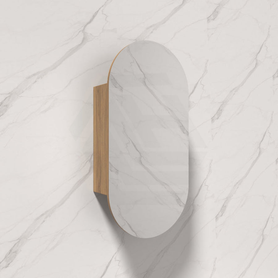 450x900mm Carysil Plywood Wall Hung Oval Shaving Mirror Cabinet Matt White/Walnut for Bathroom