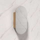 450x900mm Carysil Plywood Wall Hung Oval Shaving Mirror Cabinet Matt White/Walnut for Bathroom