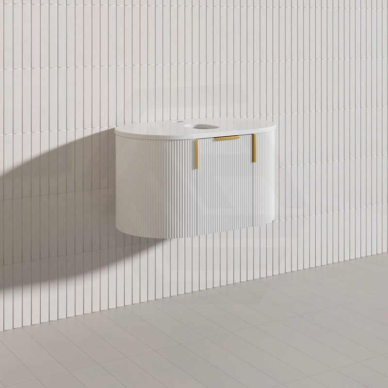 750mm Carysil Plywood Wall Hung Floating Vanity 12 O'clock/NO Tap Hole with Center Waste Hole Stone Top Brushed Gold Handle Included - Various Color