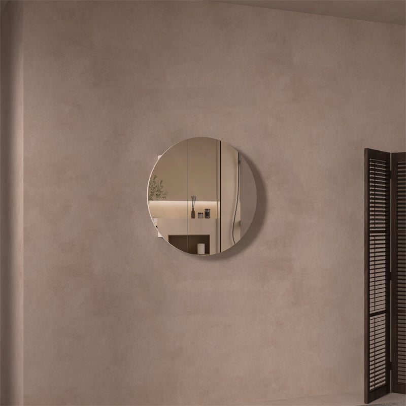 800x800x150 Carysil Orbit Round Mirror Plywood Shaving Mirror Cabinet Matt White