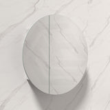 800x800x150mm Carysil Orbit Round Mirror Plywood Wall Hung Shaving Cabinet Matt White/Walnut
