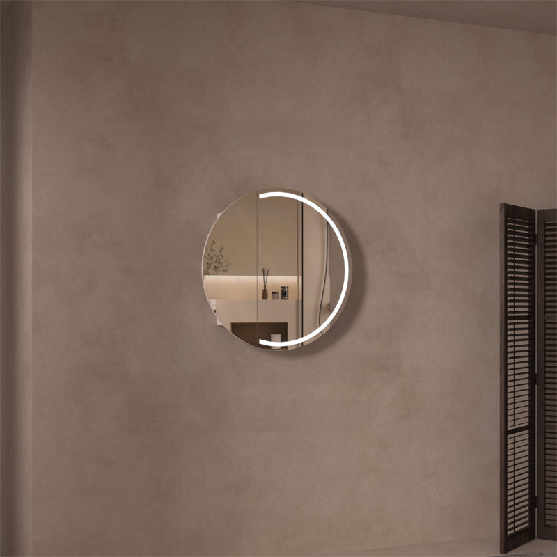 800x800x150mm Carysil Orbit Round Mirror Plywood Motion Sensor LED Shaving Cabinet Matt White