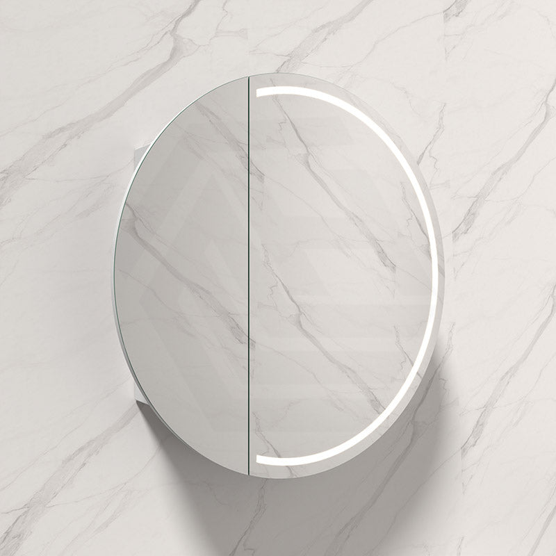 800x800x150mm Carysil Orbit Round Mirror Plywood Motion Sensor LED Shaving Cabinet Matt White/Walnut