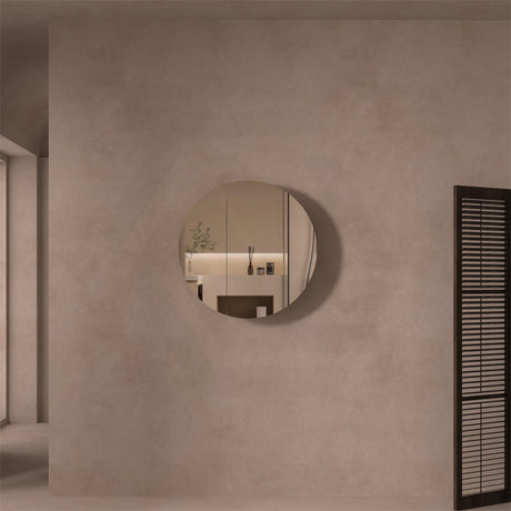 800x800x150 Carysil Orbit Round Mirror Plywood Shaving Mirror Cabinet Walnut