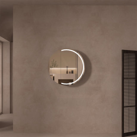 800x800x150mm Carysil Orbit Round Mirror Plywood Motion Sensor LED Shaving Cabinet Walnut