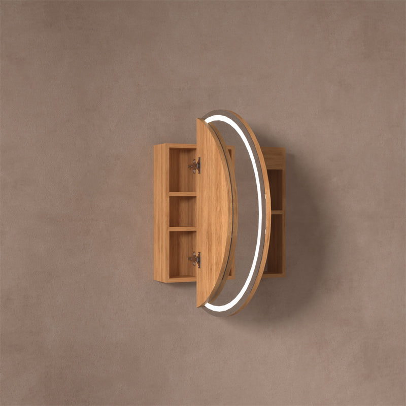 800x800x150mm Carysil Orbit Round Mirror Plywood Motion Sensor LED Shaving Cabinet Walnut