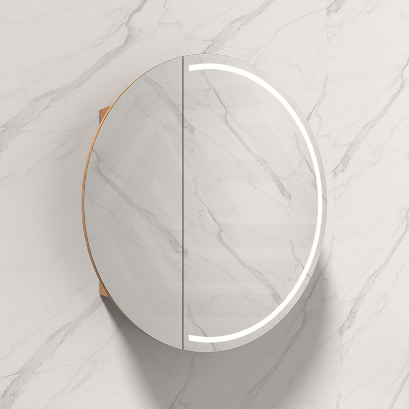 800x800x150mm Carysil Orbit Round Mirror Plywood Motion Sensor LED Shaving Cabinet Matt White/Walnut
