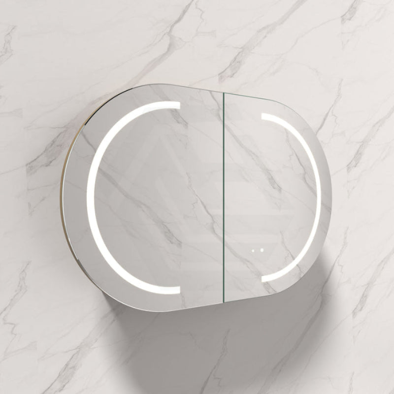 900/1200mm Carysil Plywood Oval Wall Hung Motion Sensor LED Shaving Cabinet Walnut Finish for Bathroom