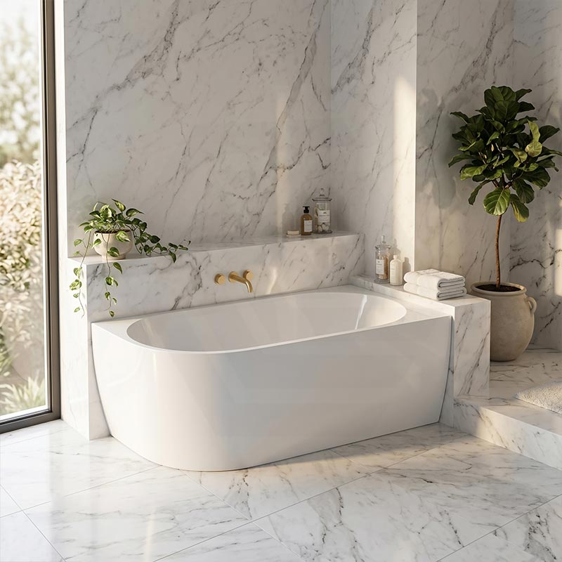Carysil Gina Left / Right Corner Back to Wall Bathtub NO Overflow 1500/1700mm - Gloss White