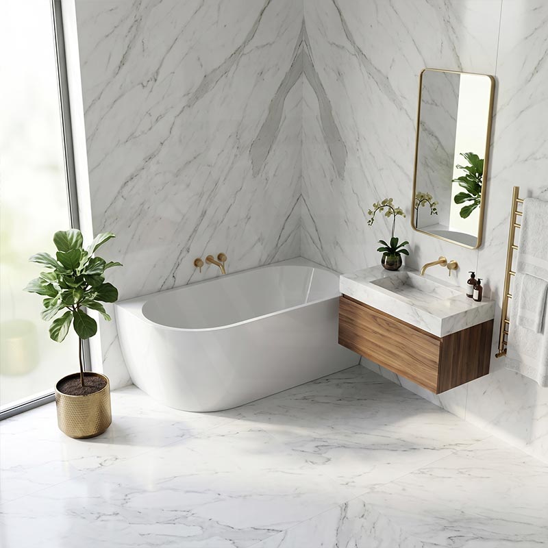Carysil Gina Left / Right Corner Back to Wall Bathtub NO Overflow 1500/1700mm - Gloss White