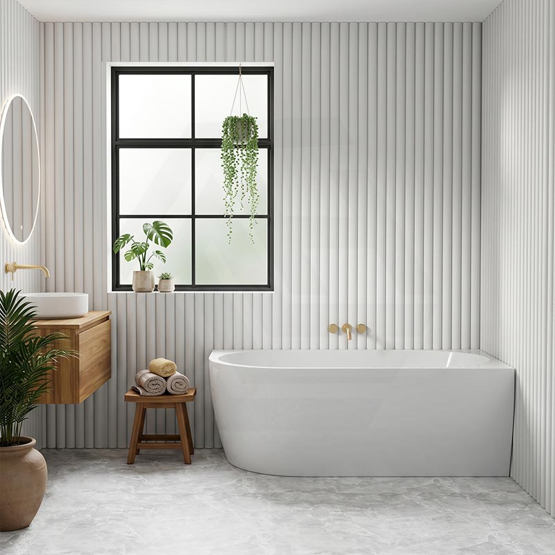 Carysil Gina Left / Right Corner Back to Wall Bathtub NO Overflow 1500/1700mm - Gloss White