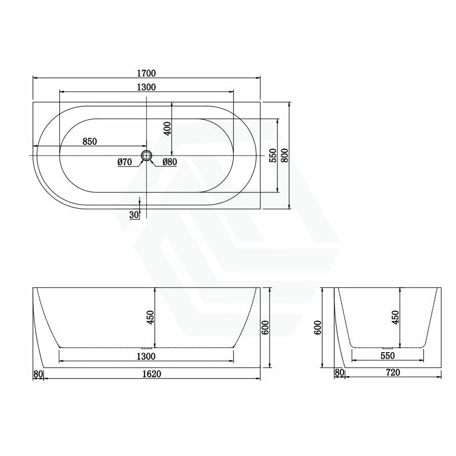 1500/1700Mm Carysil Gina Right Corner Back To Wall Bathtub Gloss White No Overflow 1700Mm Bathtubs