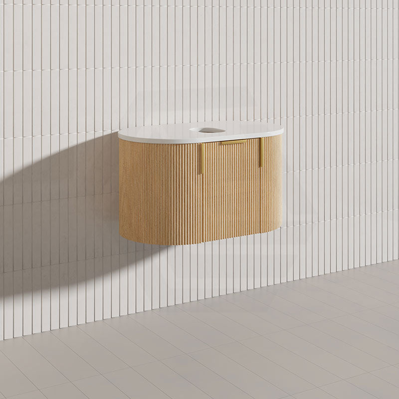 750mm Carysil Plywood Wall Hung Floating Vanity 12 O'clock/NO Tap Hole with Center Waste Hole Stone Top Brushed Gold Handle Included - Various Color