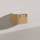 750mm Carysil Plywood Wall Hung Floating Vanity 12 O'clock/NO Tap Hole with Center Waste Hole Stone Top Brushed Gold Handle Included - Various Color