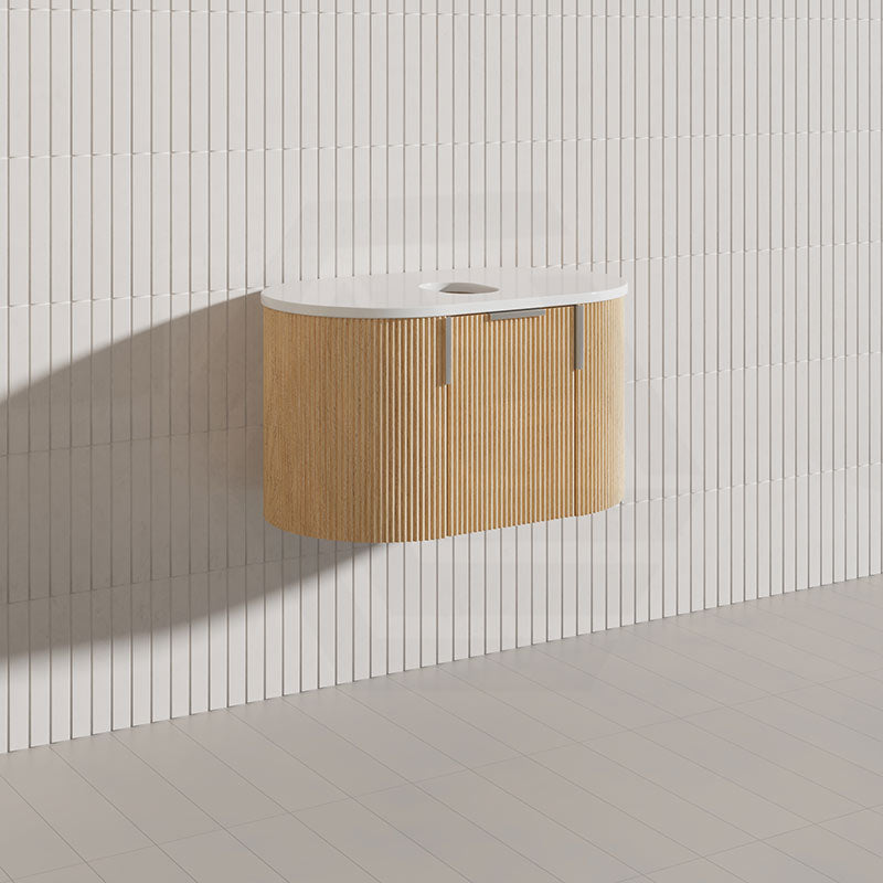 750mm Carysil Plywood Wall Hung Floating Vanity 12 O'clock/NO Tap Hole with Center Waste Hole Stone Top Brushed Gold Handle Included - Various Color