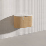 750mm Carysil Plywood Wall Hung Floating Vanity 12 O'clock/NO Tap Hole with Center Waste Hole Stone Top Brushed Gold Handle Included - Various Color
