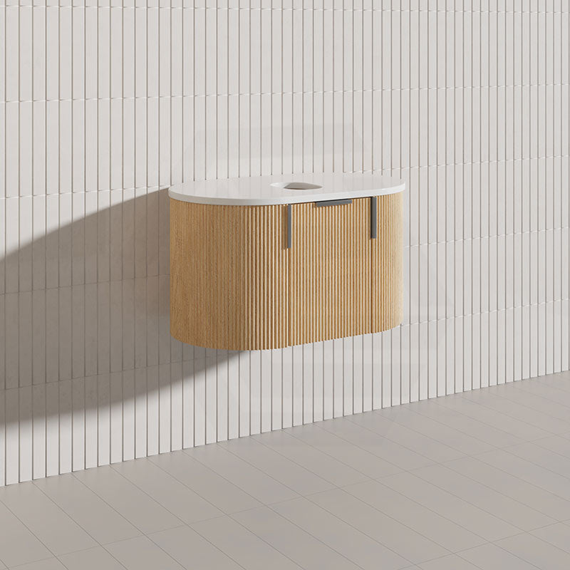750mm Carysil Plywood Wall Hung Floating Vanity 12 O'clock/NO Tap Hole with Center Waste Hole Stone Top Brushed Gold Handle Included - Various Color