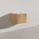 750mm Carysil Plywood Wall Hung Floating Vanity 12 O'clock/NO Tap Hole with Center Waste Hole Stone Top Brushed Gold Handle Included - Various Color