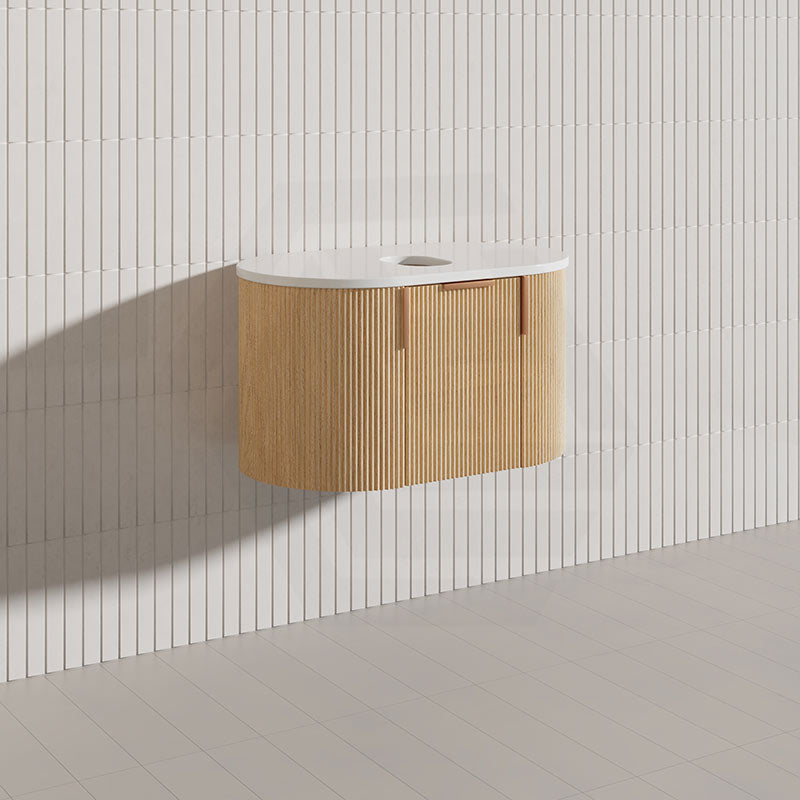 750mm Carysil Plywood Wall Hung Floating Vanity 12 O'clock/NO Tap Hole with Center Waste Hole Stone Top Brushed Gold Handle Included - Various Color