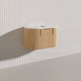 750mm Carysil Plywood Wall Hung Floating Vanity 12 O'clock/NO Tap Hole with Center Waste Hole Stone Top Brushed Gold Handle Included - Various Color