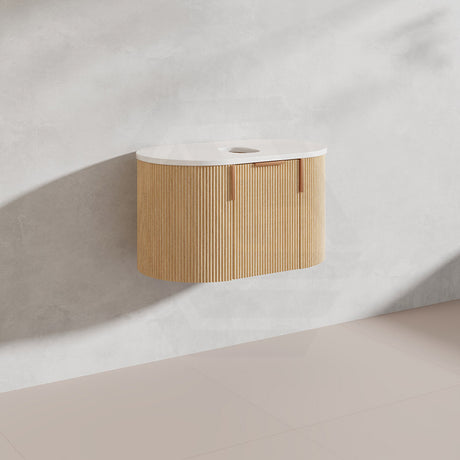750mm Carysil Plywood Wall Hung Floating Vanity 12 O'clock/NO Tap Hole with Center Waste Hole Stone Top In Various Color