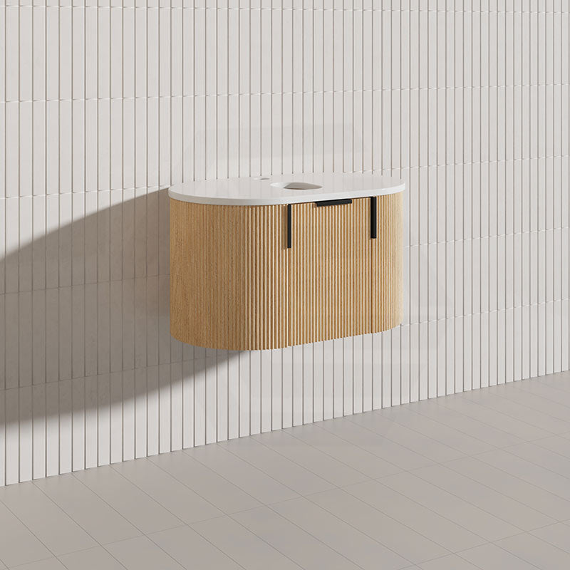 750mm Carysil Plywood Wall Hung Floating Vanity 12 O'clock/NO Tap Hole with Center Waste Hole Stone Top Brushed Gold Handle Included - Various Color