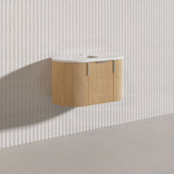 750mm Carysil Plywood Wall Hung Floating Vanity 12 O'clock/NO Tap Hole with Center Waste Hole Stone Top Brushed Gold Handle Included - Various Color