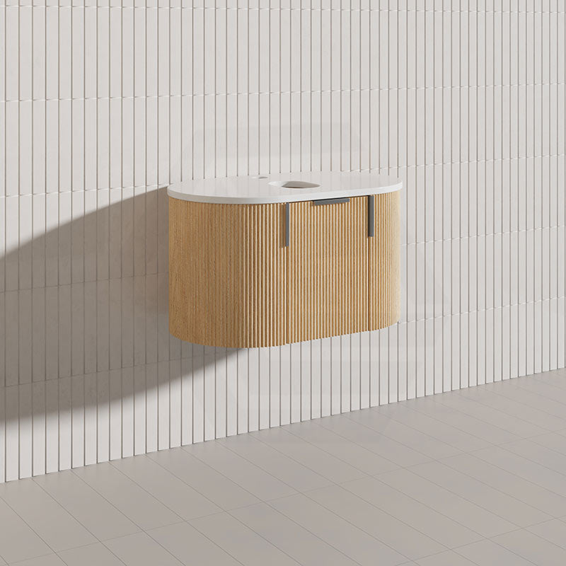 750mm Carysil Plywood Wall Hung Floating Vanity 12 O'clock/NO Tap Hole with Center Waste Hole Stone Top Brushed Gold Handle Included - Various Color