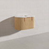 750mm Carysil Plywood Wall Hung Floating Vanity 12 O'clock/NO Tap Hole with Center Waste Hole Stone Top Brushed Gold Handle Included - Various Color