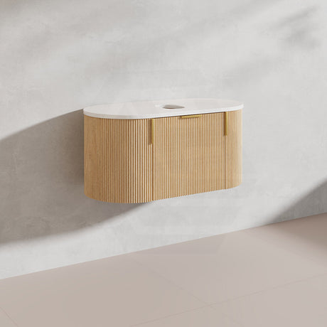 900mm Carysil Plywood Wall Hung Floating Vanity 12 O'clock/NO Tap Hole with Center Waste Hole Stone Top In Various Color